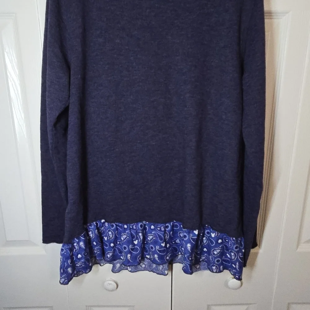 Disney Navy Women's Sweater with Mickey and Ruffle Hem